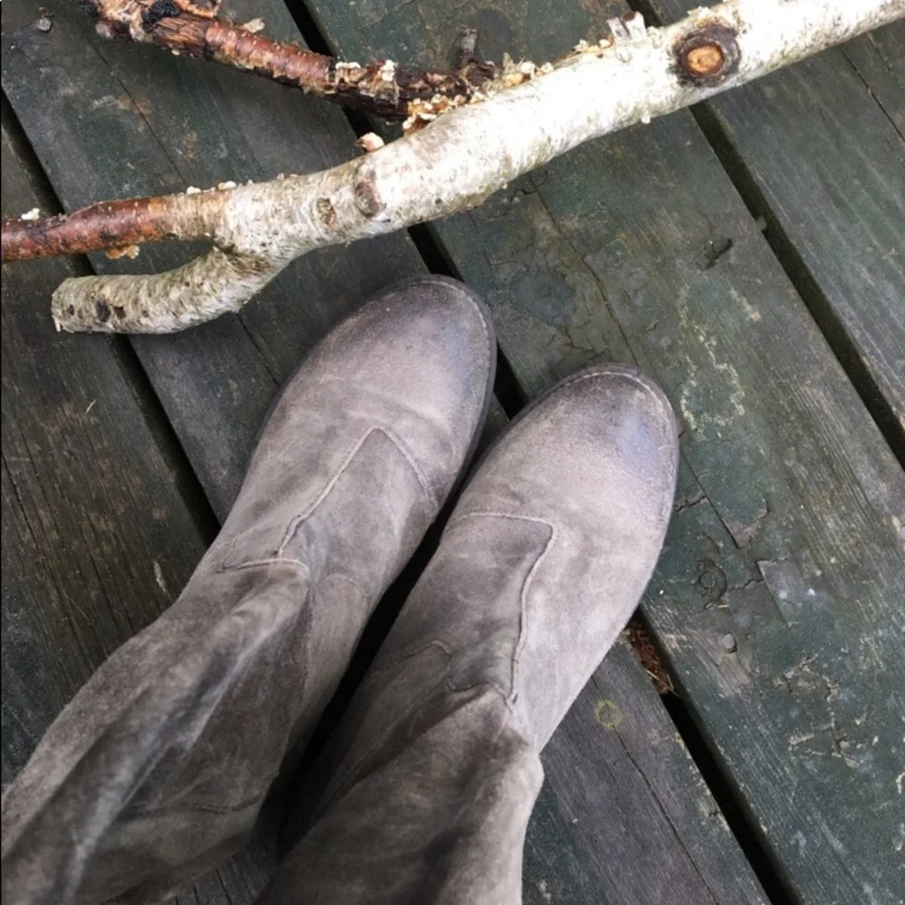 ANTHROPOLOGIE Boots BOUTIQUE 9 NICHOLA Tall Gray Brown Suede Leather Sizes 8